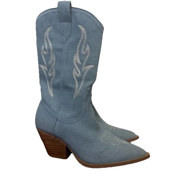 Bellini Asha Western Blue Light‎ Denim Embroidered Cowgirl Boots Woman's Size 6 - Picture 3 of 6